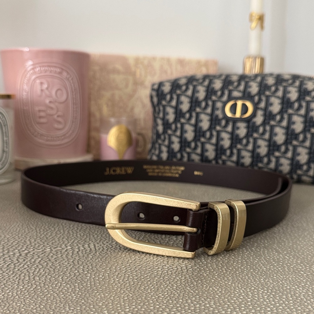 J. Crew Chocolate Brown Leather Belt with Gold Buckle